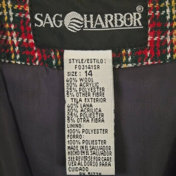 Sag Harbor Vintage Gray Red Plaid Blazer Wool Blend Pockets Size 14 - Picture 6 of 6